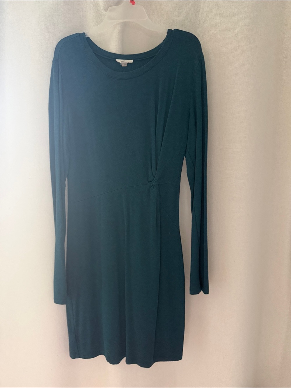 LOFT Long Sleeve Teal Twist-Detail Knit Dress